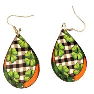 St. Patrick’s Day Handmade 4 Leaf Clover Teardrop Earrings